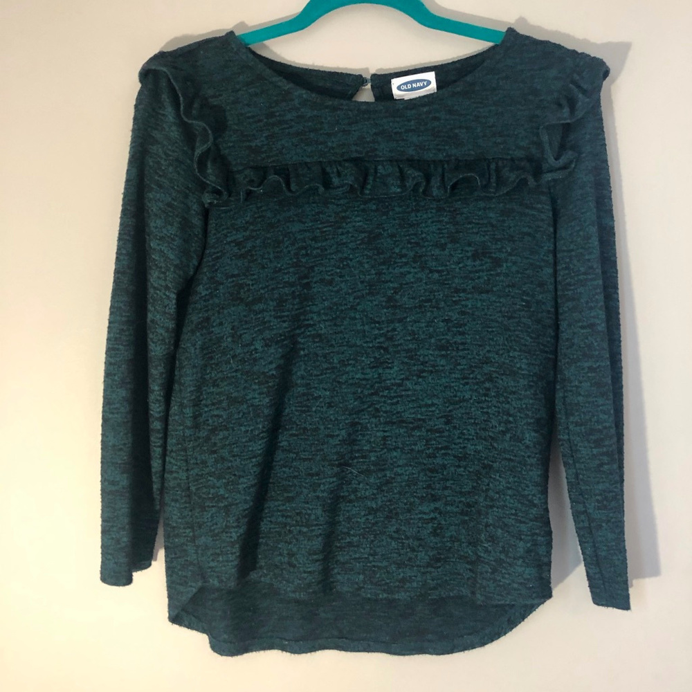 Teal Green Holiday Ruffle Old Navy Sweater - Girls XL 14